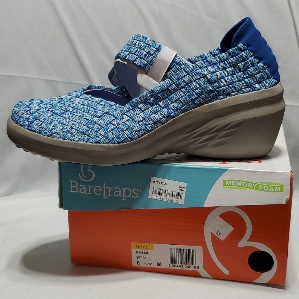 Baretraps Kassie sky blue woven heel comfort shoes nwt iob